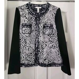 CHICOS~ 2~BLACK & GRAY Animal Print OPEN FRONT CARDIGAN-JACKET-TOP~ WITH POCKETS